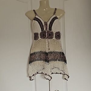 Crochet Women's Summer Mini Dress Small Pink, Black & White